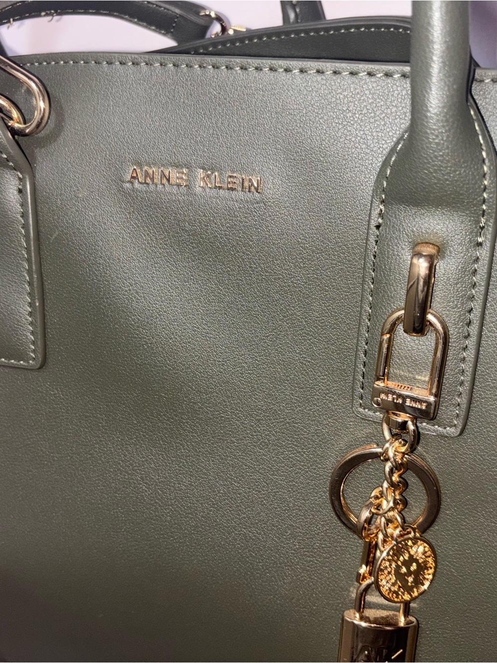 Anne Klein Olive Green Satchel with Gold Hardware